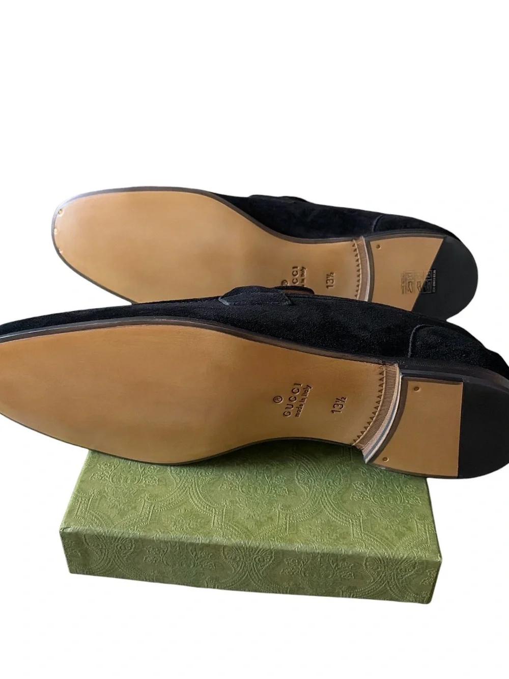 Gucci Black Suede Men's Horsebit Slip-On Loafers size 13.5
